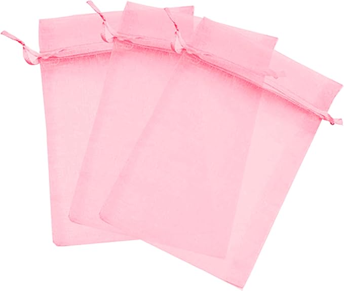 500 Pcs Pink 5x7 Sheer Drawstring Organza Bags - Jewelry Pouches, Wedding Party Favor, Gift Bags by Kyezi+Design+and+Craft