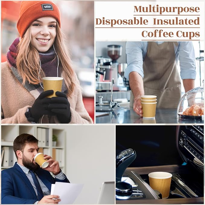 Uiifan 350 Pieces 4 oz Ripple Wall Insulated Coffee Cups Bulk Disposable Espresso Paper Corrugated Travel Coffee Cups for Hot Cold Drink Cappuccino Beverage Tea Party - Image 7