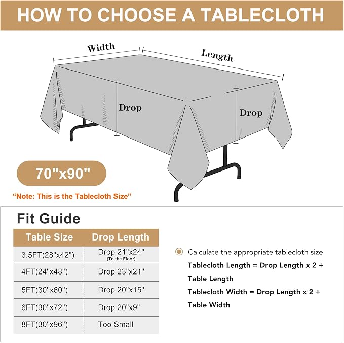 sancua Rectangle Tablecloth, 70 x 90 Inch, Blue | Stain and Wrinkle Resistant, Washable Polyester Cloth, Decorative Fabric Cover, For Dining Tables, Buffet Parties and Camping - Image 7