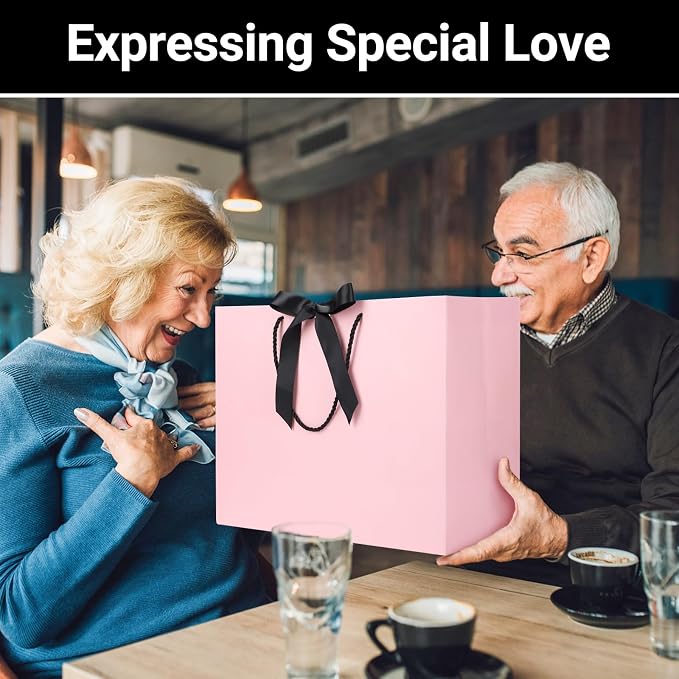 EUSOAR Large Gift Bags, 12pcs 16"x6"x12" Pink Thank You Gift Paper Bags with Ribbon Handles, Heavy Duty Shopping Wedding Party Baby Shower Birthday Favor Paper Gift Treat Bags Bulk - Image 7