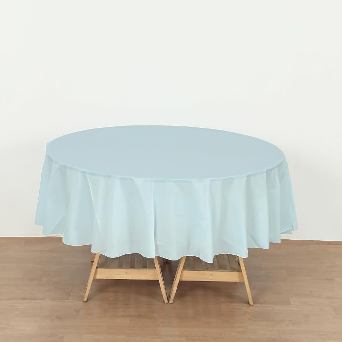 Evershine Case of 72 Pack Bulk Heavy Duty Light Blue Round 84" Plastic Table Covers Tablecloth (Reusable) (Round 84", Light Blue) - Image 4
