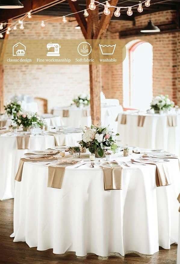 10 Packs Premium Round Tablecloth 90 Inch Ivory Polyester Table Cloth Bulk Washable Polyester Fabric Tablecloths Table Cover for Wedding Party Banquet Buffet Table Holiday Dinner (Ivory, 90 Inch) - Image 7