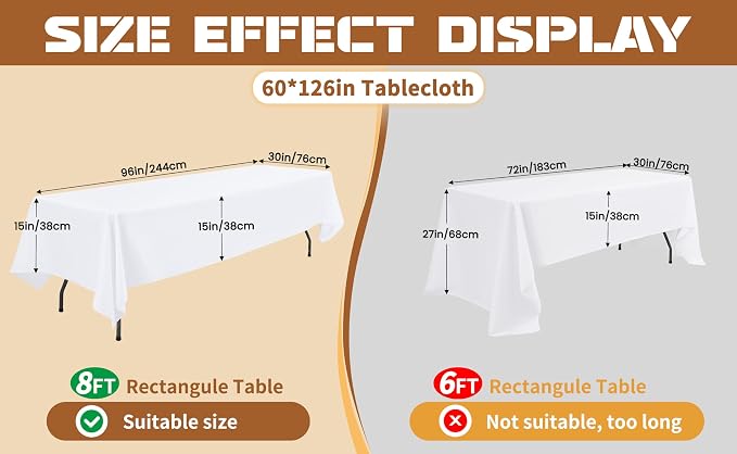 fani 10 Packs White Tablecloth - 60 x 126 Inch for 8Ft Tables | Washable Polyester Fabric, Stain Wrinkle Resistant Rectangle Table Cloth for Wedding Banquets Parties Buffet Dining - Image 9