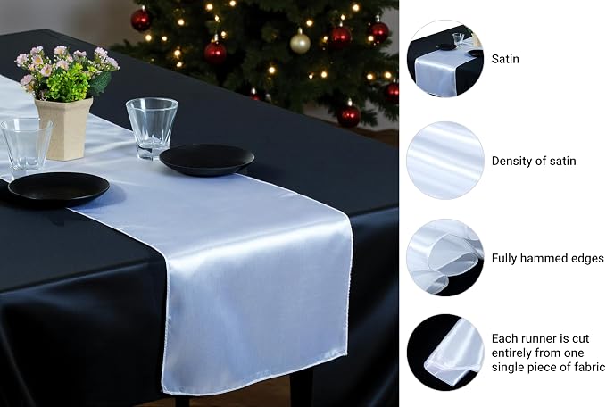 VDS Pack of 30 Satin Table Runners Charmeuse Sateen Silk Centerpiece Cloth Linen for Wedding Birthday Graduation Engagement Ceremony Event Party Banquet Table Decoration (12x108 inch)(White) - Image 6