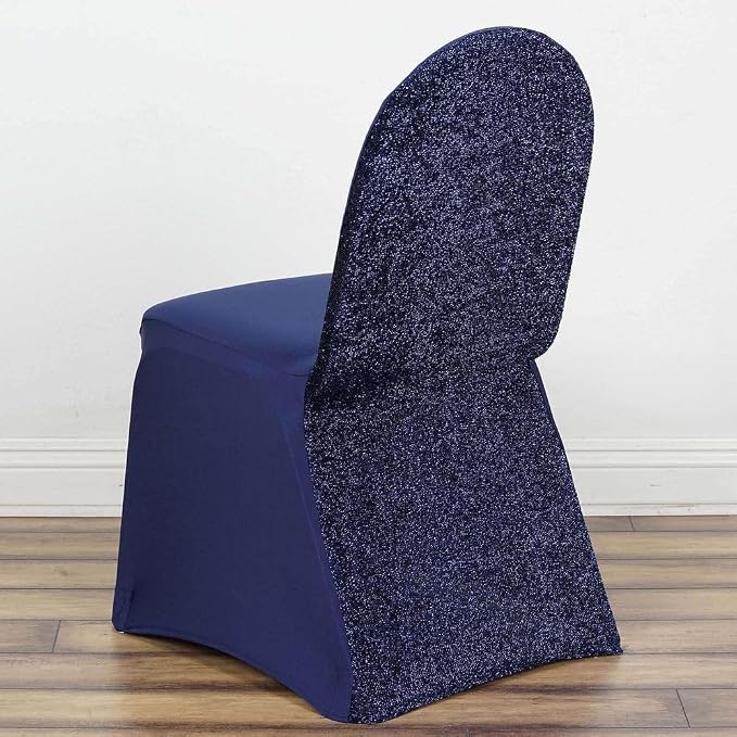 Tableclothsfactory 10PCS Navy Blue Spandex Stretch Banquet Chair Cover with Metallic Glitte Dinning Event Slipcover for Wedding Party by TABLECLOTHSFACTORY