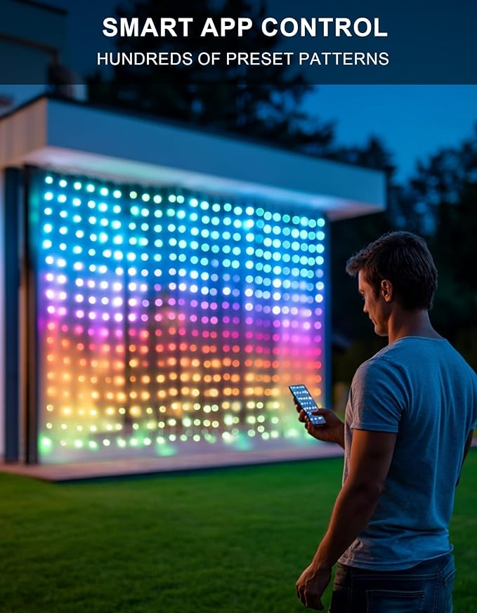 Dazzle Bright Smart Curtain Lights, 400LED 6.6FT x 6.6FT Color Changing Valentine's Day Christmas Lights with Remote & APP, Dynamic DIY Fairy String Lights for Indoor Outdoor Bedroom Decorations