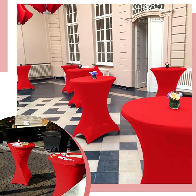 6 Pack 32x43 Inch Spandex Cocktail Table Covers, High Top Table Cloths, Fitted Highboy Stretch Cocktail Tablecloth for Round Tables, Stretch Table Cover for Party, Bar, Wedding, Banquet(Red) - Image 8
