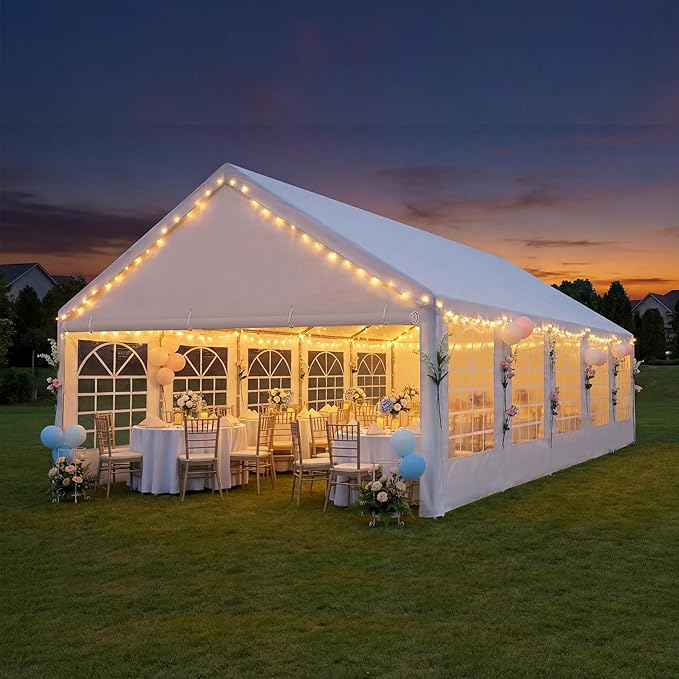 Party Tent 16x32ft Heavy Duty Large Outdoor Commercial Wedding Canopy White Event Shelter Gazebo Carport with Removable Sidewalls
