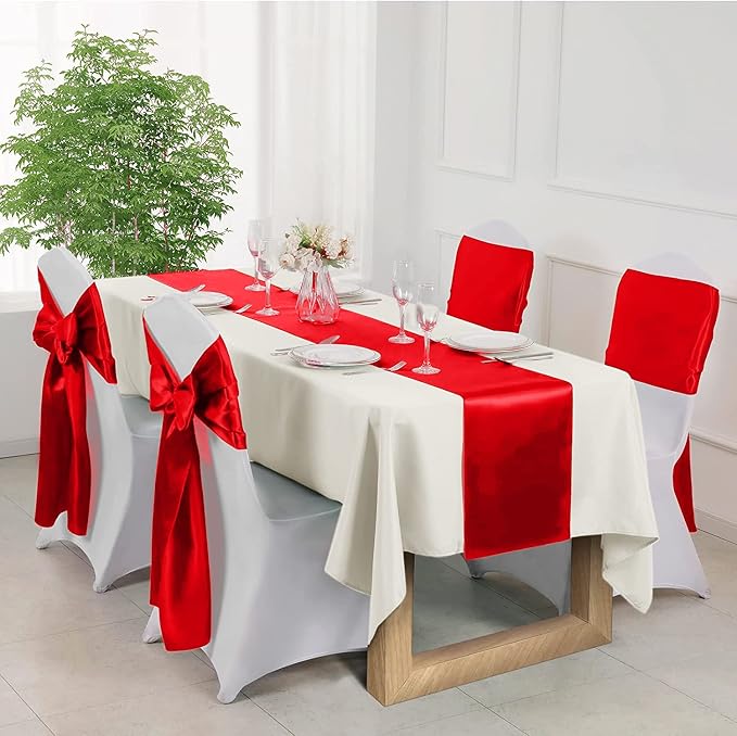50-Pack Red Satin Chair Sashes - 7x108 Inch Wedding Chair Bows for Banquet, Party Decorations, Thanksgiving Event - Adjustable Satin Ties for Table Decor (50 Count) - Image 6