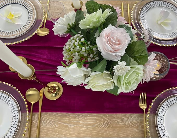 Luxurious Velvet Table Runner, 10ft Wedding Reception Decorations, 20x120inch Soft Velvet Fabric, Table Linen Overlay, Wedding Table Runners (Fuchsia, 20X120inch) - Image 7