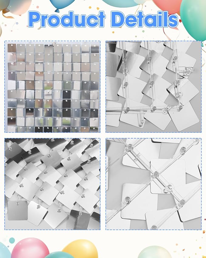 Silver Shimmer Wall Backdrop 48 Panels Cover 8 x 6 Ft, Photo Backdrops for Wedding,Anniversary,Birthday,Party Decoration - Image 7