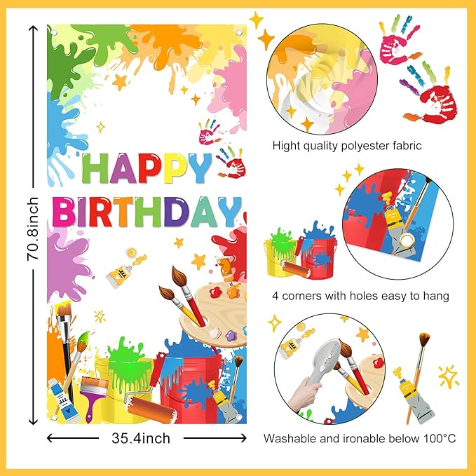 Avezano Paint Birthday Banner Art Party Decorations Colorful Graffiti Splatter Door Banner Artist Painting Birthday Party Decoration Supplies
