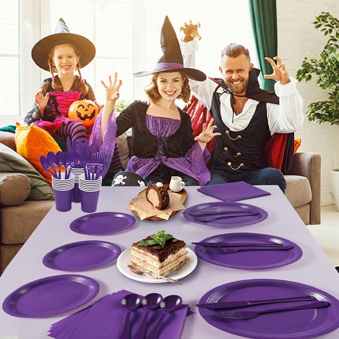 Purple Paper Plates Party Supplies,350pcs Purple Plates and Cups and Napkins Set for Mardi Gras Birthday Decorations for Women Srve 50 - Image 8