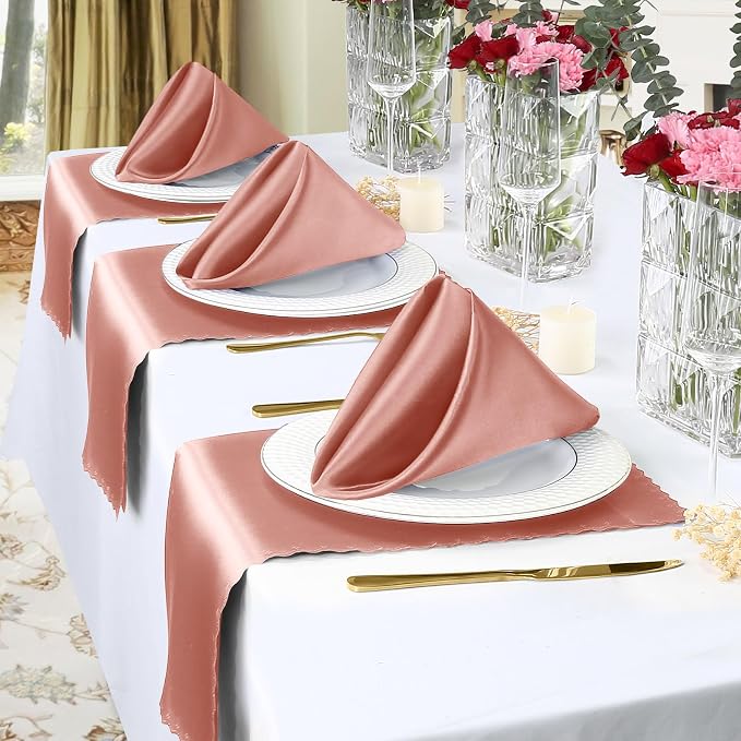 Homiest Rose Gold Satin Napkins 20x20 Inch, 100 Pack Scalloped Edges | Silky Smooth Texture, Fade-Resistant Reusable, for Weddings Banquets Parties, Seamless One-Piece Design, Hand Wash Care - Image 7