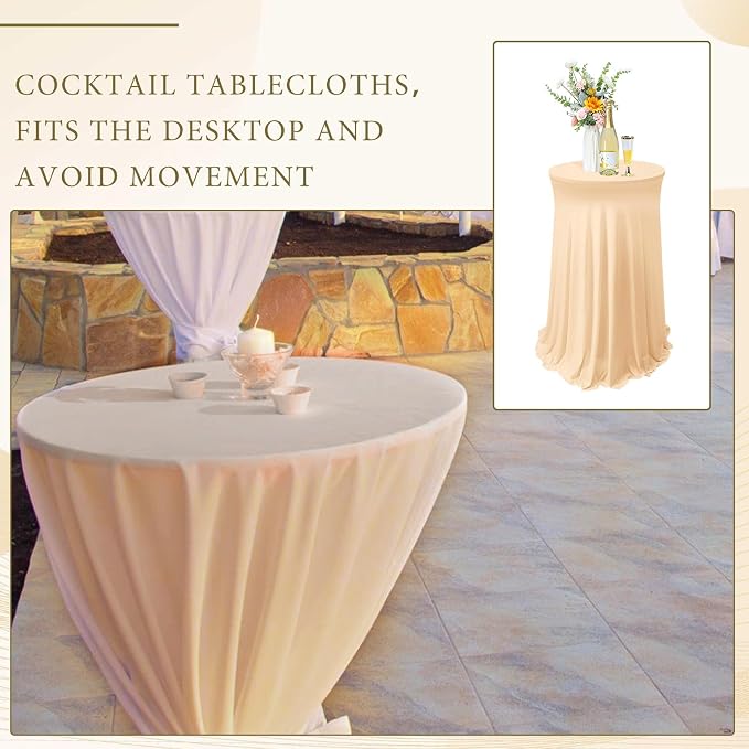 Tegeme 1 Pack Spandex Cocktail Table Cover Fitted with Skirt, Champagne | 32x43 Inch High Top Tables, Stretch Tablecloth for Weddings Parties Banquets, Fitted Covers Wrinkle Resistant Elegant Design - Image 7