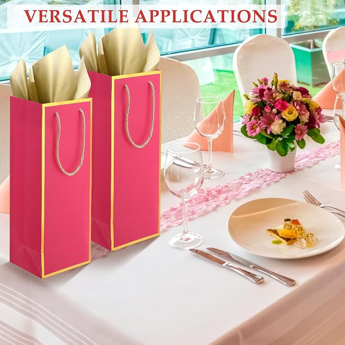 TaoBary 30 Pcs Wine Gift Bags and Gold Wrapping Paper Set Wine Bags for Bottle Bulk 4 x 5 x 13 Inch Champagne Gift Paper Sack with Handles for Valentines Galentines Day Wedding Party Anniversary - Image 6