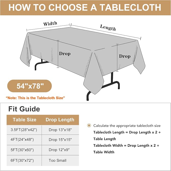 sancua Rectangle Tablecloth, 54 x 78 Inch, Gold | Stain and Wrinkle Resistant, Washable Polyester Cloth, Decorative Fabric Cover, For Dining Tables, Buffet Parties and Camping - Image 7