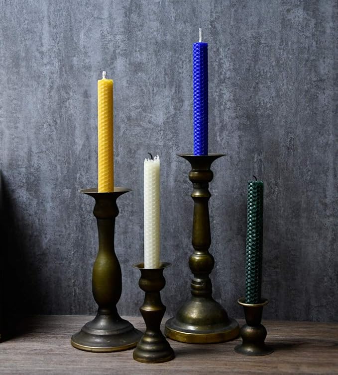 12 PCS Beeswax Taper Candles Hand Rolled - Smokeless Dripless -Natural Scent - 8 Inch in Natural Yellow