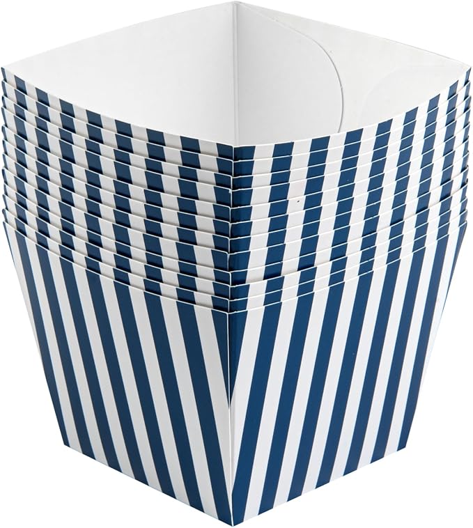 Restaurantware-Bio Tek 4.3 x 4.3 x 3.2 Inch Snack Boxes, 200 PE Coating Treat Boxes - Sturdy, Disposable, Blue And White Paper French Fry Box, Open Top, Striped Design - Image 15