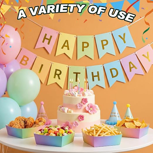 Uiifan 50 Pcs 5 lb Extra Large Paper Food Trays Disposable Food Boat Nacho Plate Serving Snack Trays Grease Resistant Self-assembly for Back to School Party Birthday Wedding Supply (Rainbow) - Image 6