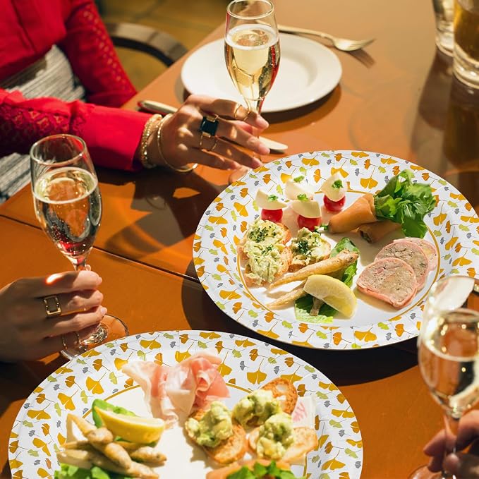 Ginkgo 300 Count Paper Plates 10 inch Bulk | Heavy Duty Disposable Fall Dinner Plates for Party and Everyday - Image 7