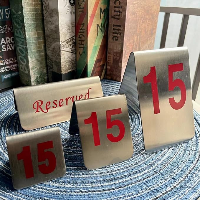 Metal Place Cards Stackable Tent Style Table Numbers,Place Card Holders for TRPG Wedding Party Restaurants Cafes Bars Gatherings Meeting Room Board Games (Red, Large 11-20) - Image 5