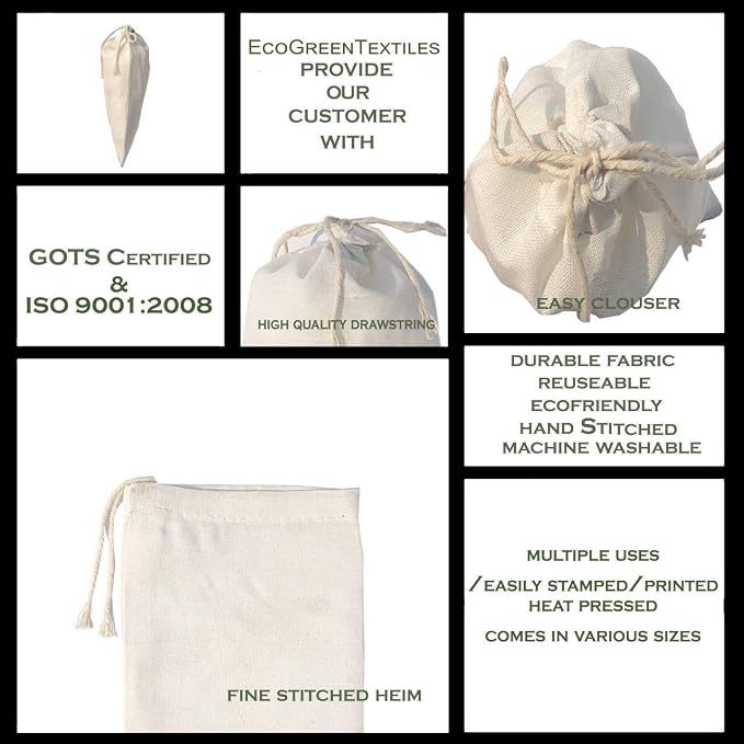 3x5 inches Color Full Cotton Bags, Reusable And Biodegradable Produce Muslin Drawstring Bags Pack Of 25 (White) - Image 4