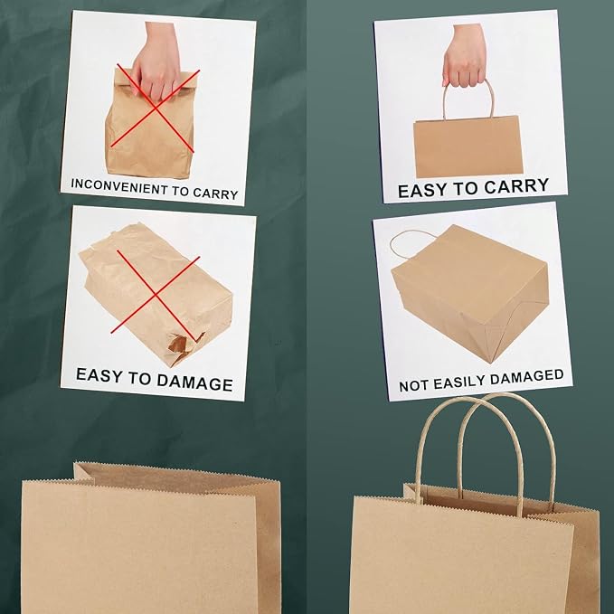 METRONIC 400Pcs Brown Paper Gift Bags with Handles Bulk 8x4.25x10.5 Inch | Kraft Gift Bags for Small Business, Birthday Wedding Party Favor Bags, Christmas Gift bags, Retail shopping Bags - Image 6
