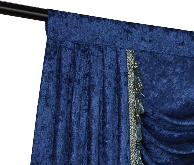 ELKCA Royal Blue Curtain Valance for Living Room Thick Chenille Window Curtains for Bedroom Waterfall Valance, Rod Pocket (W69inch, 1 Panel) - Image 7