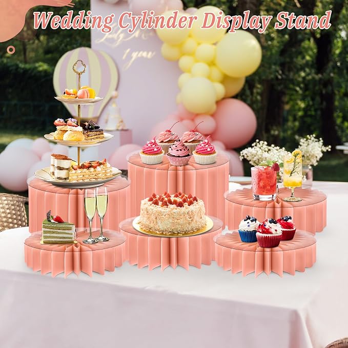 6Pcs Buffet Risers, Valentine's Day Food Risers for Table, Foldable Cake Display Stands, Tall Cardboard Cupcakes Stand for Show Catering Desserts Jewelry Wedding Birthday Party Decoration (Pink) - Image 9
