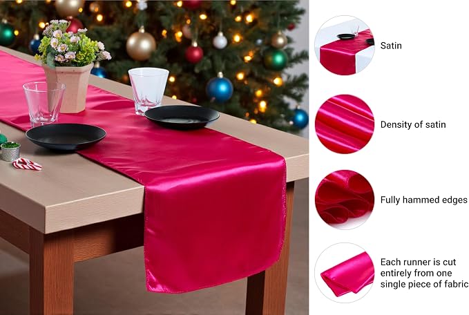 VDS Pack of 15 Satin Table Runners Charmeuse Sateen Silk Centerpiece Cloth Linen for Wedding Birthday Graduation Engagement Ceremony Event Party Banquet Table Decoration (12x108 inch)(Magenta) - Image 6
