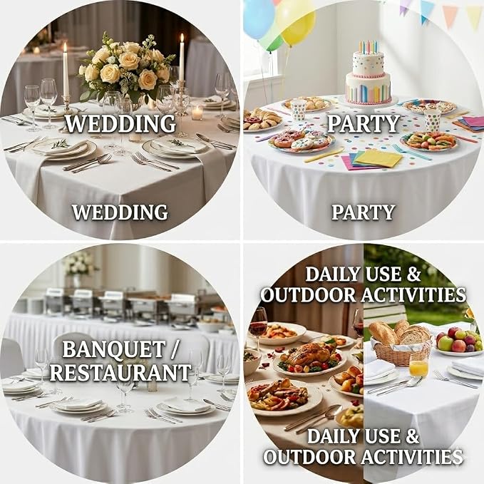 White Round Tablecloth 120 Inch Polyester Table Cover, 6 Pack | 120 Inch Floor Length Drop for 60" Table, Wrinkle & Stain Resistant, Washable Tablecover for Wedding, Banquet, Event - Image 5