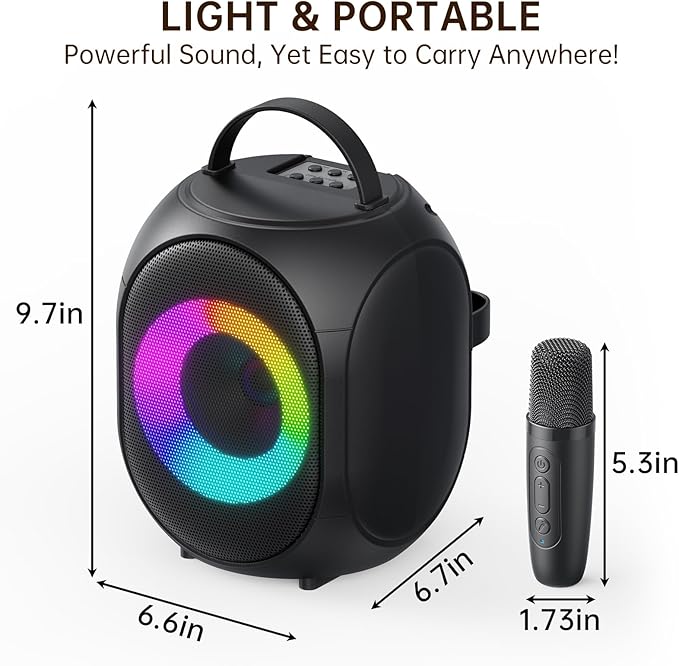 Kinglucky Karaoke Machine for Kids & Adults, Portable Bluetooth Speaker with 2 Wireless Microphones,Powerful Sound, LED Lights, PA System for Birthday Parties and Family Fun Gifts for Loved One