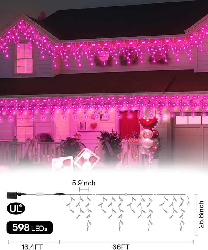 Avatar Controls Pro Smart Icicle Lights - 66ft 598 LEDs with Music Sync & DIY Colors, Ultimate App-Controlled Lighting for Indoor/Outdoor Holiday & Valentine‘s Day Decor, Parties, and Home Ambiance