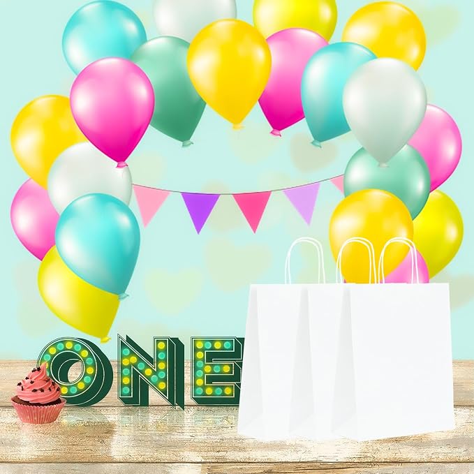 vanhel 100 Pcs White Gift Bags with Handles 8x4.25x10.5 Paper Bags with Handles Bulk, Paper Shopping Bag, Retail, Wedding, Party Favors bags - Grocery Bag Sacks Recyclable - Image 6
