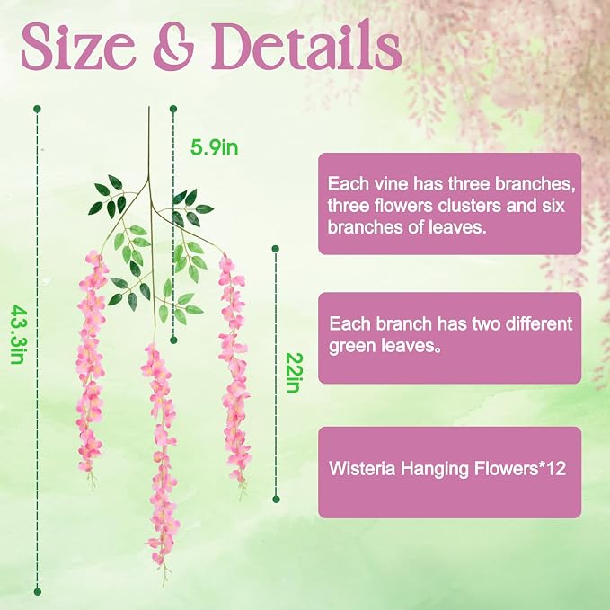 36Pack Wisteria Hanging Flower Garland 3.6Ft Artificial Arch Flower Pink | Fake Vines Silk Wisteria Flowers for Home Wedding Arch Backdrop Outdoor Centerpiece Party Garden Yard Decor - Image 5