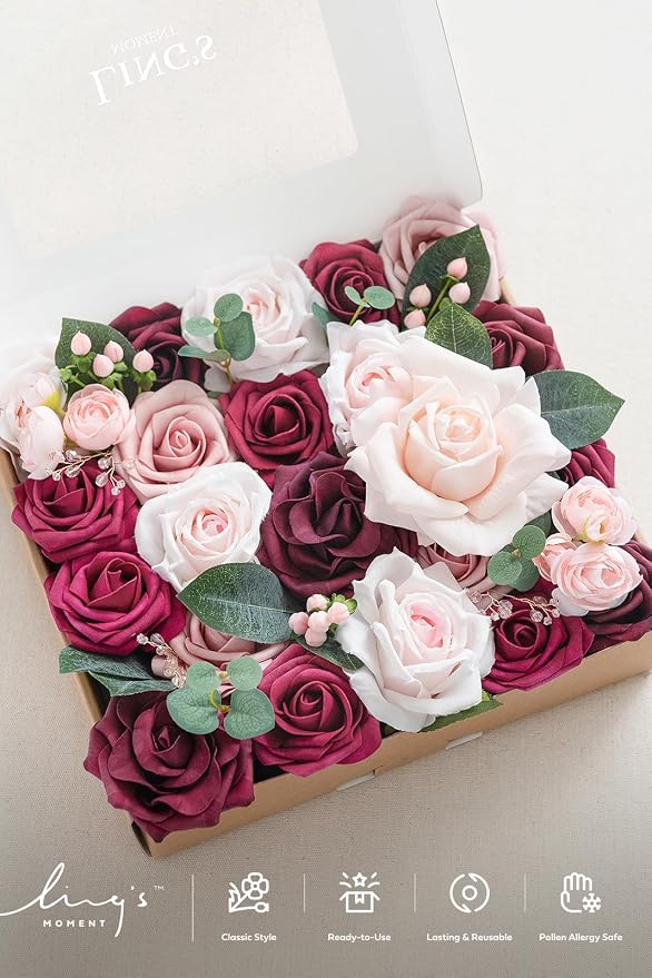 Ling's moment Fake Flowers Box, Berry Pink & Blush Grand Combo | Faux Artificial Greenery Stems, Foam Roses, Silk Eucalyptus, For Centerpieces Bouquet Wedding Vase Floral Decorations - Image 8