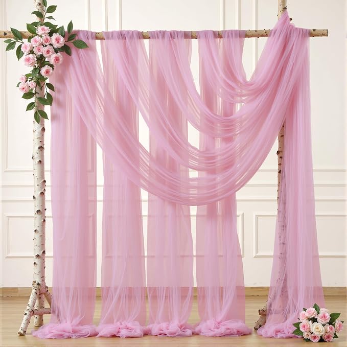 12 Panels Dusty Rose Wedding Arch Draping Fabric 30" x 19ft Wedding Drapes Tulle Drapes for Backdrop Sheer Fabric Backdrop Drapes Decorations Backdrop Curtains for Reception Ceremony Party - Image 8