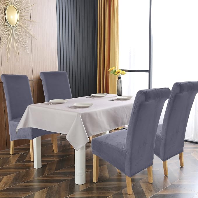 MIFXIN Large Dining Chair Covers Stretch Suede Velvet XL Size Chair Slipcover Spandex Soft Washable Chair Protector Seat Covers for Dining Room Kitchen Hotel Wedding Banquet (2 Pack, Dark Grey) - Image 9