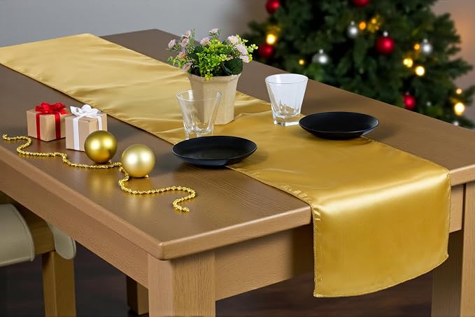 Pack of 15 Satin Table Runners 12 x 108 Inch Long Wedding Sateen Bright Silk Smooth Table Runner for Wedding Reception Birthday Graduation Party Event Banquet Dinner Decoration - Gold - Image 7