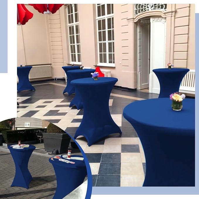 6 Pack 32x43 Inch Spandex Cocktail Table Covers, Navy Blue, High Top Table Cloths, Fitted Highboy Stretch Cocktail Tablecloth for Round Tables - Image 8