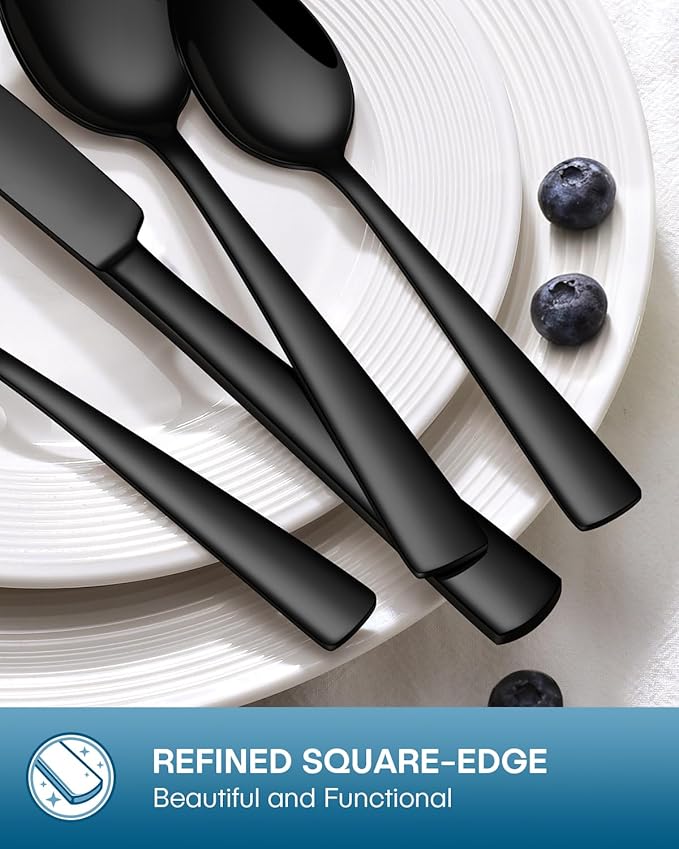 Stapava 20 Pcs Black Silverware Set, Food-Grade Stainless Steel Flatware Set for 4 Mirror Polished Cutlery Utensil Sets Include Dinner Knives Spoons and Forks Set Dishwasher Safe for Home Restaurant
