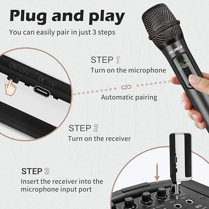 Wireless Microphone,Professional Dual Handheld Cordless Dynamic Mic System with Rechargeable Receiver(160 Ft),Karaoke Microphone Set for Singing,Karaoke,Wedding,DJ,Party,Speech,Church,K60-2