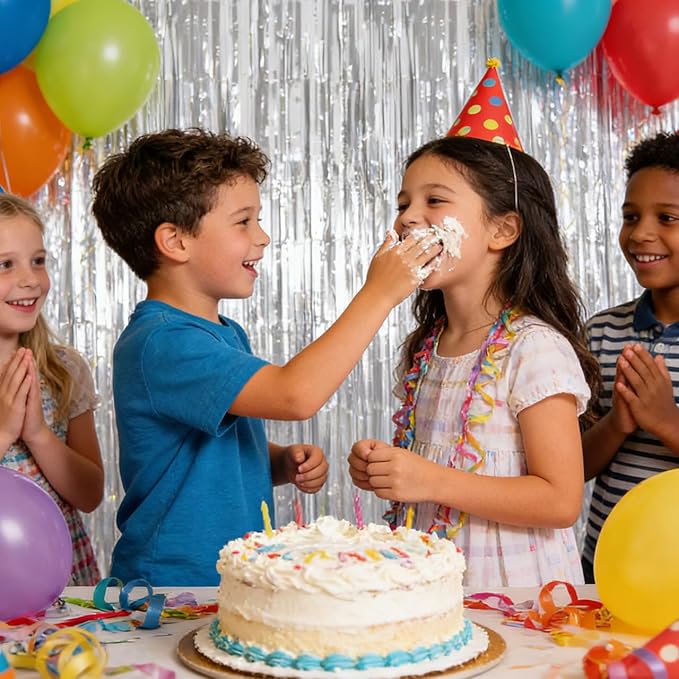 2 Pack Thickened Silver Metallic Foil Fringe Curtains Streamer Rip Resistant Shimmer Tinsel Photo Booth Backdrop for Birthday Wedding Christmas Bachelorette Party Decorations 3.28ft x 6.56ft