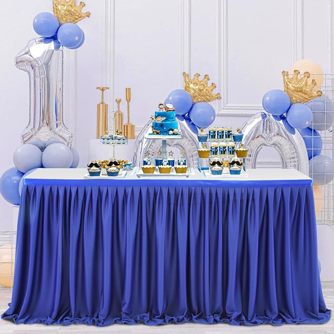 Table Skirt for Teacher Desk Classroom Wedding Birthday, Royal Blue, 11ft | Velcro Clips for Easy Setup, Decorations for Dorm Office Banquet Party Baby Shower Bridal, Kidney Rectangle Tablecloth Cover - Image 6