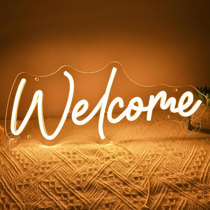 SYLHOME Welcome Led Neon Light Sign Business Open Windows Home Door Wall Sign Decor Bar Pub Store Shop Come In Neon Wedding Birthday Party Sign 15.75" X 6.5" USB