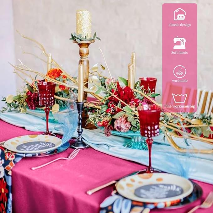 10 Packs Hot Pink Polyester Tablecloth 60 x 126 inch Rectangle Table Cloth for 8 Foot Tables Wrinkle Resistant Washable Fabric Table Cover Polyester Hot Pink Tablecloths for Party,Wedding, Banquet - Image 7