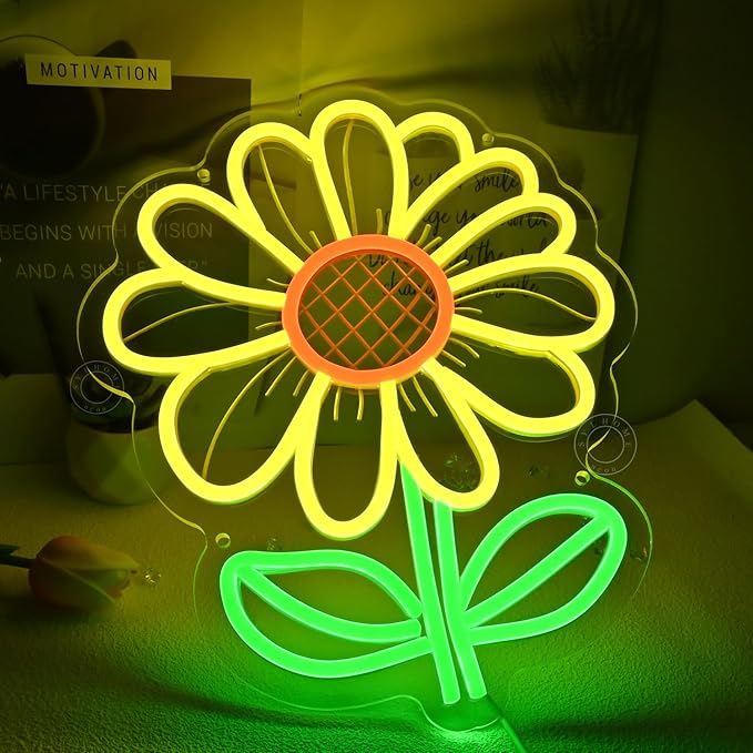 SYLHOME Sunflower Led Neon Light Sign Bedroom Living Room Kids Room Classroom Wall Decor Sign Game Room Birthday Christmas Party 13.78" X 11.38" USB
