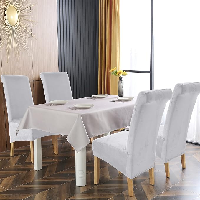 MIFXIN Large Dining Chair Covers Stretch Suede Velvet XL Size Chair Slipcover Spandex Soft Washable Chair Protector Seat Covers for Dining Room Kitchen Hotel Wedding Banquet (2 Pack, Silver Grey) - Image 9