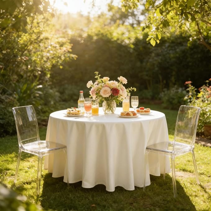 WIGENIUS 2 Pack Round Table Cloth 90 Inch Ivory Cloth Fit 5FT Round Table | Wrinkle Resistant Polyester Tablecloths for 5 Foot Rectangle Tables Washable Fabric Table Covers for Party, Wedding Banquet - Image 7